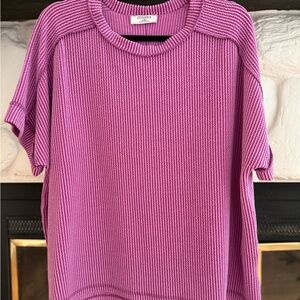 Zenana Outfitters Ribbed Knit Top in Pink